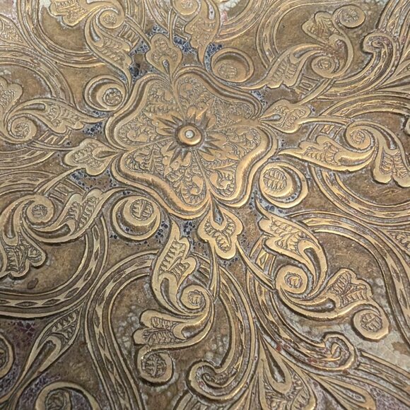 Vintage Brass Engraved Footed Bowl India Persian Floral 8" - Picture 5 of 7